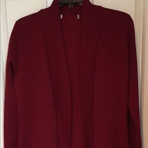 Jones New York; deep red color small sweater cardigan jacket